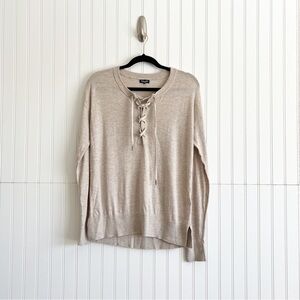 Splendid Beige Lace Up Cashmere Blend Sweater